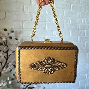 Vintage 80s/90s Baroque Wooden Evening Chain Purse, Ornate, Carved